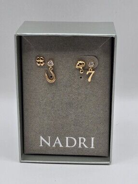 Nadri Gold Tone Lucky Charm Crystal Accents Stud Earring Set